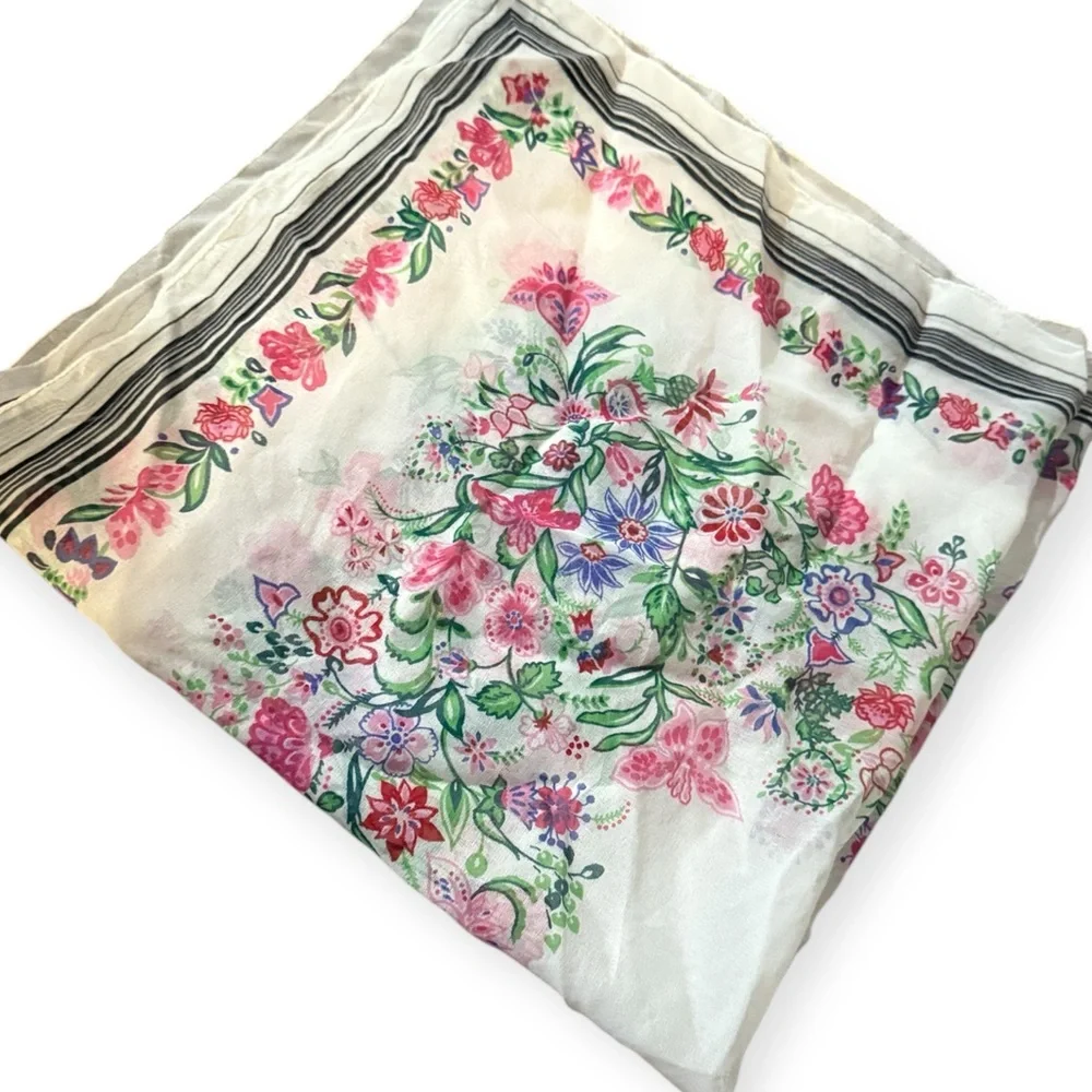 1980’s Sheer Floral Patterned Scarf, Dainty and Delicate Look, Made in Italy 29”